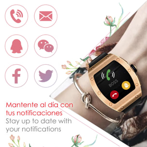 DAM Smartwatch M7, especial muñecas finas, con monitor de tensión, oxígeno en sangre y cardíaco; 8 modos multideportivos. Notificaciones de Apps. 3,95x1,05x4,4 Cm. Color: Oro