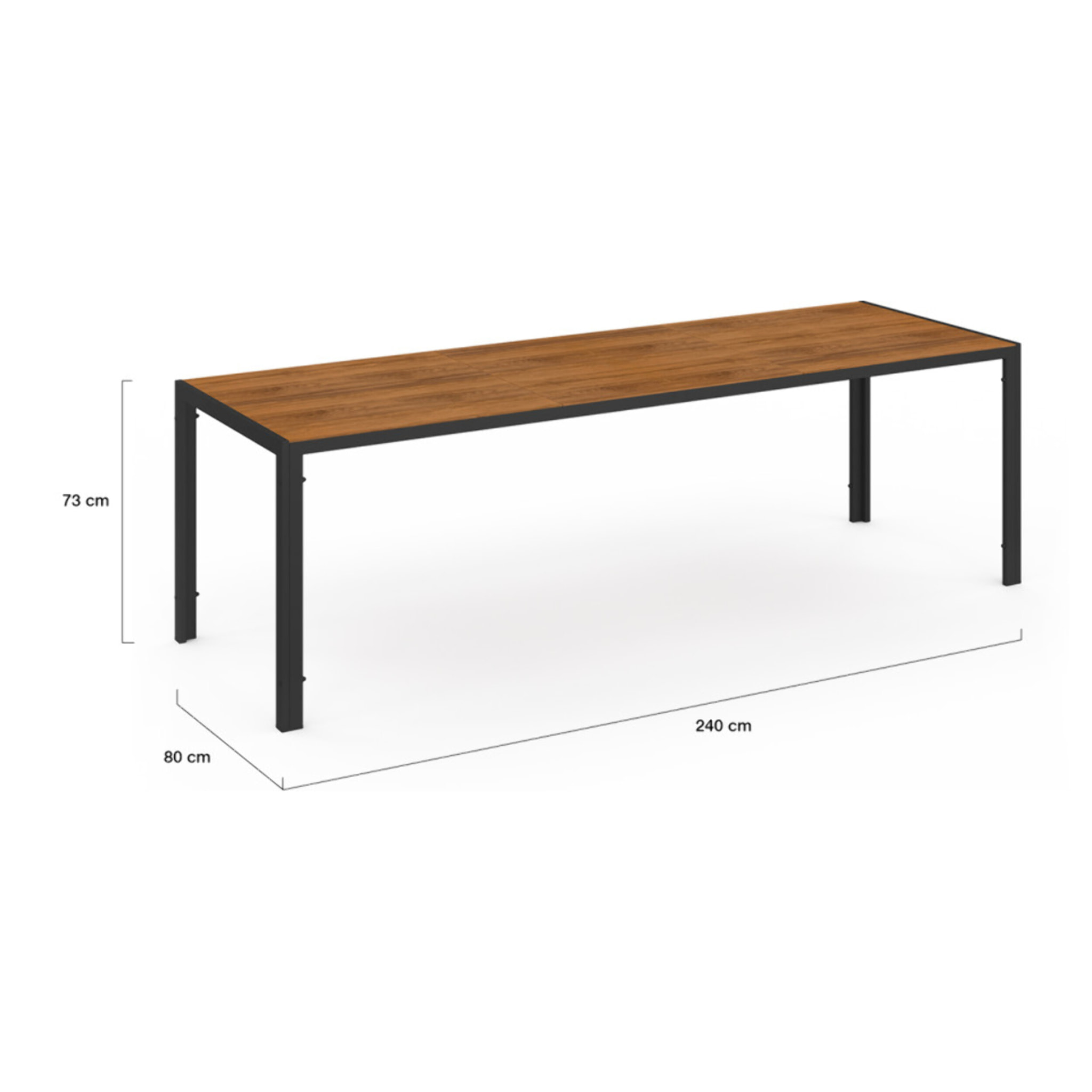 Ensemble repas Timbia 10 places noir et verre trempé effet bois