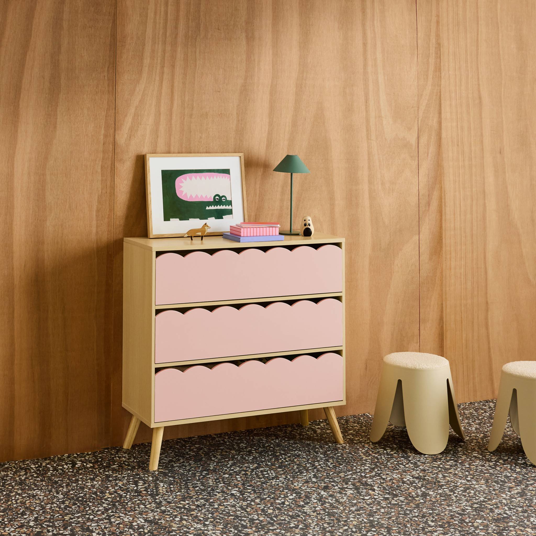 Commode enfant décor bois 3 tiroirs AZUR