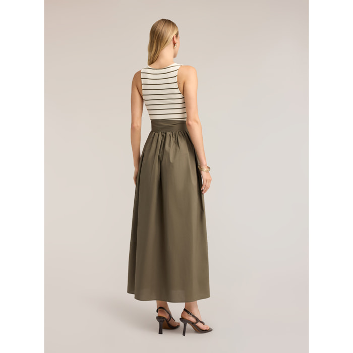 Motivi - Vestito con gonna in popeline e top a righe - Verde militare