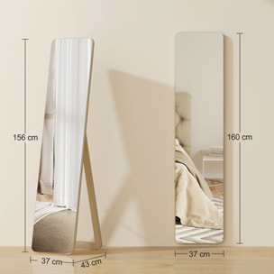 Miroir sur pied et mural rectangulaire dim. 37L x 43l x 156H cm verre MDF bois clair