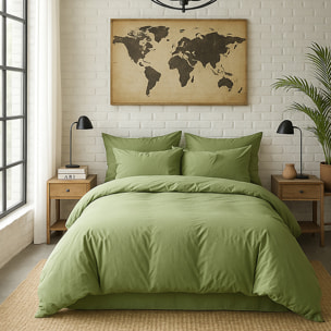 Paire de Taies D'oreiller Avec Volant 100% Percale De Coton Lavé Vert D'eau