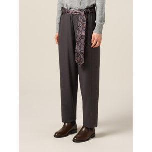 Oltre - Pantalones con cinturón de corbata - Gris