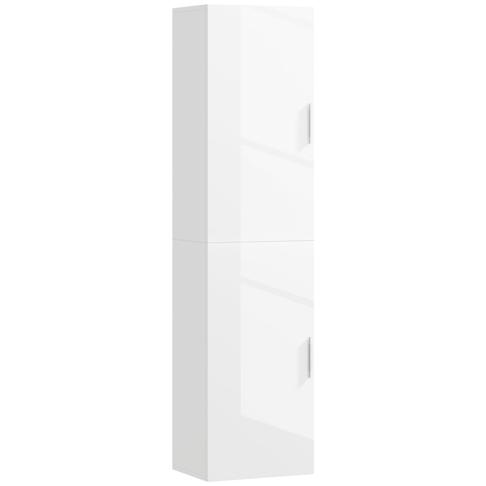 Columna de Baño de Pared Armario de Baño Estrecho con Estantes Ajustables y 2 Puertas Mueble de Baño Moderno para Espacio Pequeño 40x30x160 cm Blanco Brillo