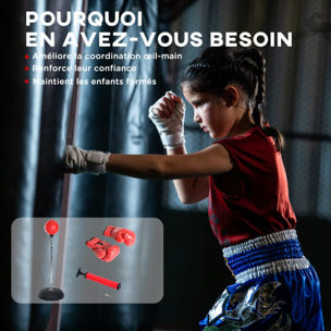 Punching ball sur pied réglable en hauteur 126-144 cm avec gants, pompe et base de lestage rouge