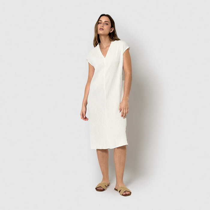 Vestido corto algodón lino natural