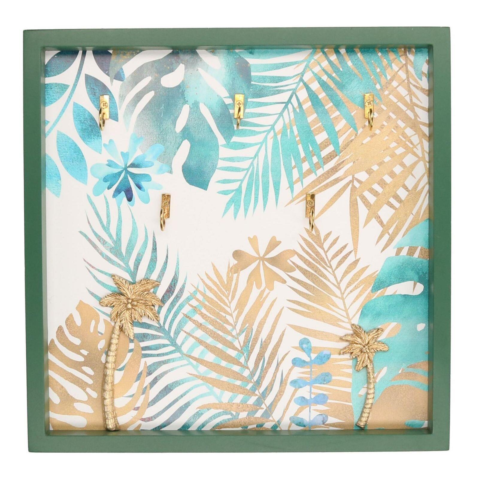 Portachiavi in legno verde design foglie 5 posti cm29x29x3