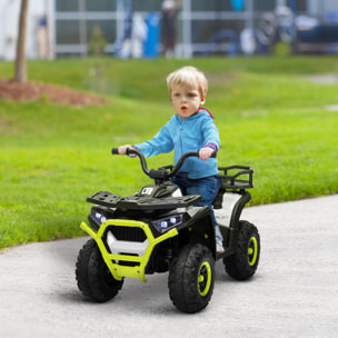 Quad Eléctrico para Niños de +3 Años Coche Eléctrico para Niños con Batería 12V Faros Música MP3 Velocidad 3-6 km/h y Cesta Carga 30 kg Verde