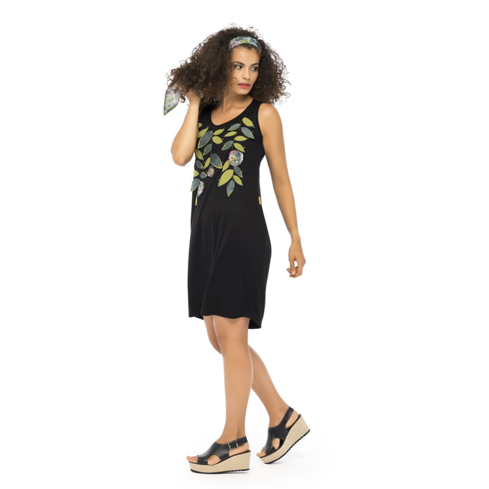 Vestido Azahar Vestido Bordado Corto Negro Casual para mujer
