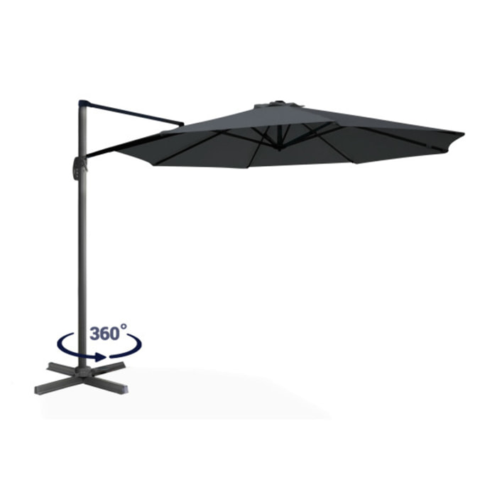 Parasol Sombra 360° rond avec housse de protection - Gris