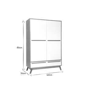 Armoire design avec penderie finition bois clair et blanc mat L120 cm HELIA