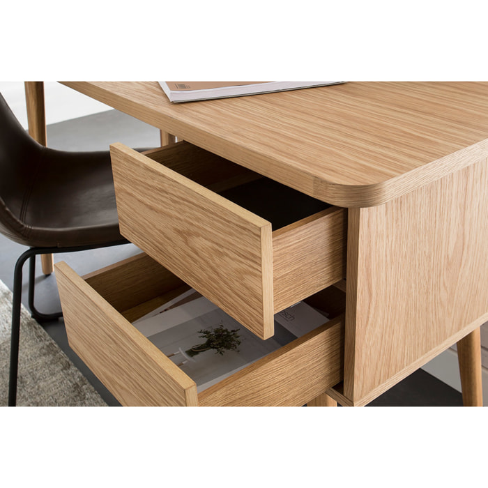 Bureau avec rangements 2 tiroirs scandinave bois clair chêne L140 cm FIFTIES