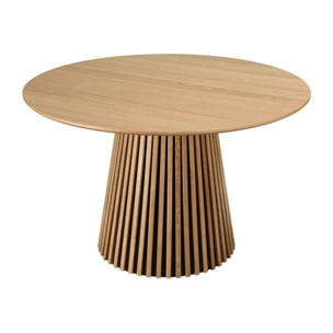 SYA - Table à manger ronde D120 décor et chêne naturel pied à motif strié