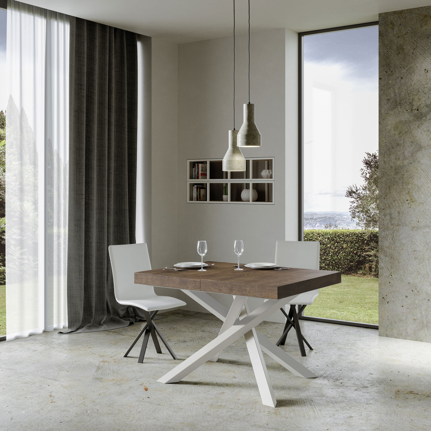 Tavolo allungabile 90x140/400 cm Volantis noce telaio bianco