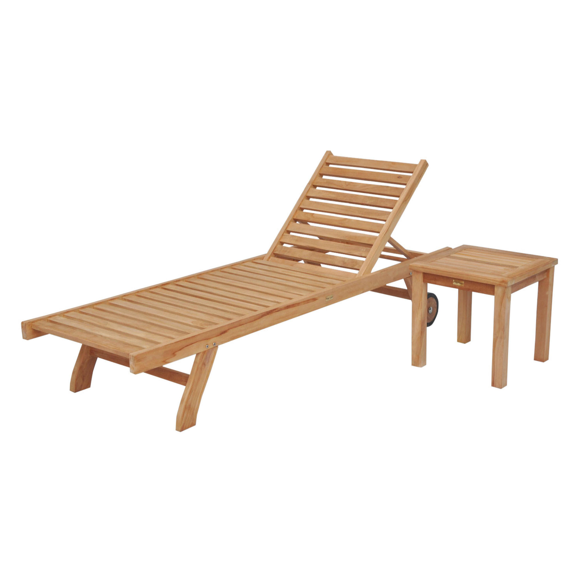 Ensemble bain de soleil droit en teck avec table d'appoint JAVA