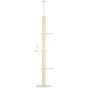 Árbol para Gatos del Suelo al Techo 220-260 cm con 3 Plataformas y Bola Amarillo