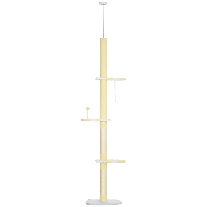 Árbol para Gatos del Suelo al Techo 220-260 cm con 3 Plataformas y Bola Amarillo