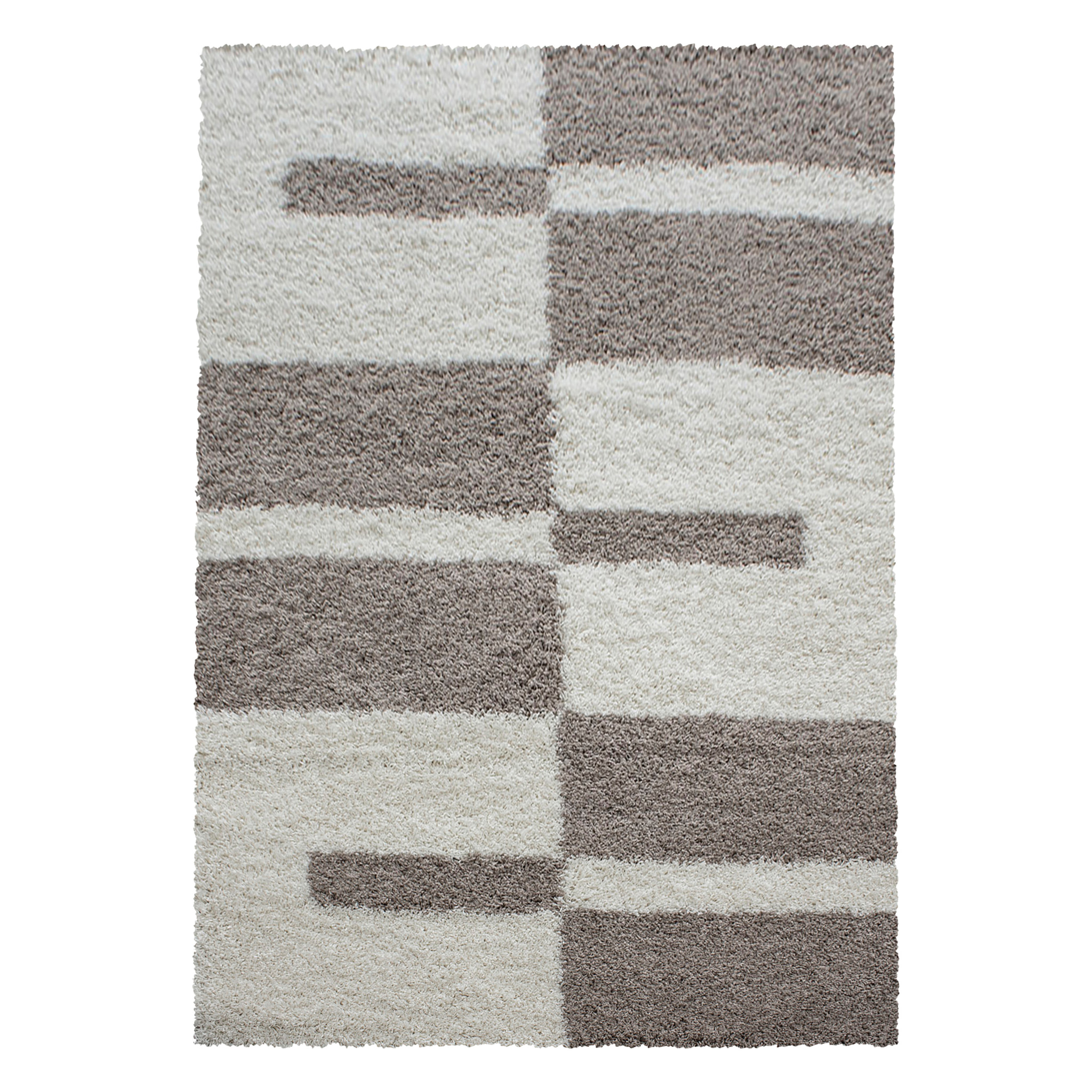 GALA - Tapis shaggy à poils longs motif géométrique beige