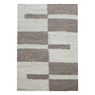 GALA - Tapis shaggy à poils longs motif géométrique beige