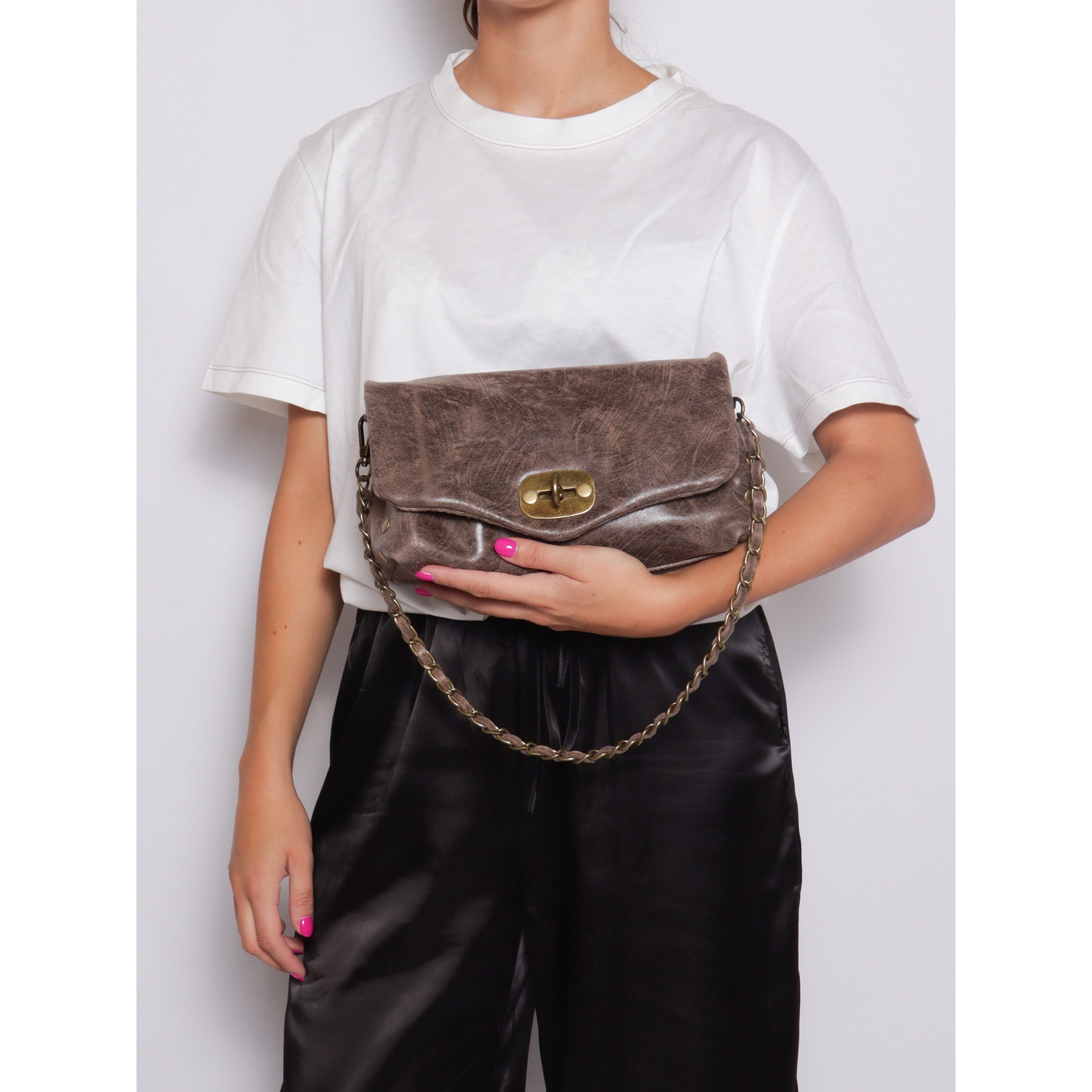 Borsa a tracolla da donna Made in Italy - Modello Floralia Lux - Pelle scamosciata - 25.0 x 15.0 x 11.0 cm