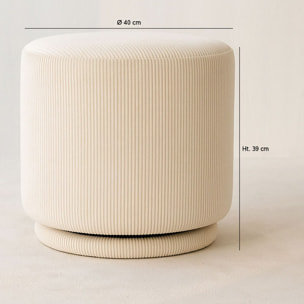 Pouf pivotant en velours cotelé écru CASPER