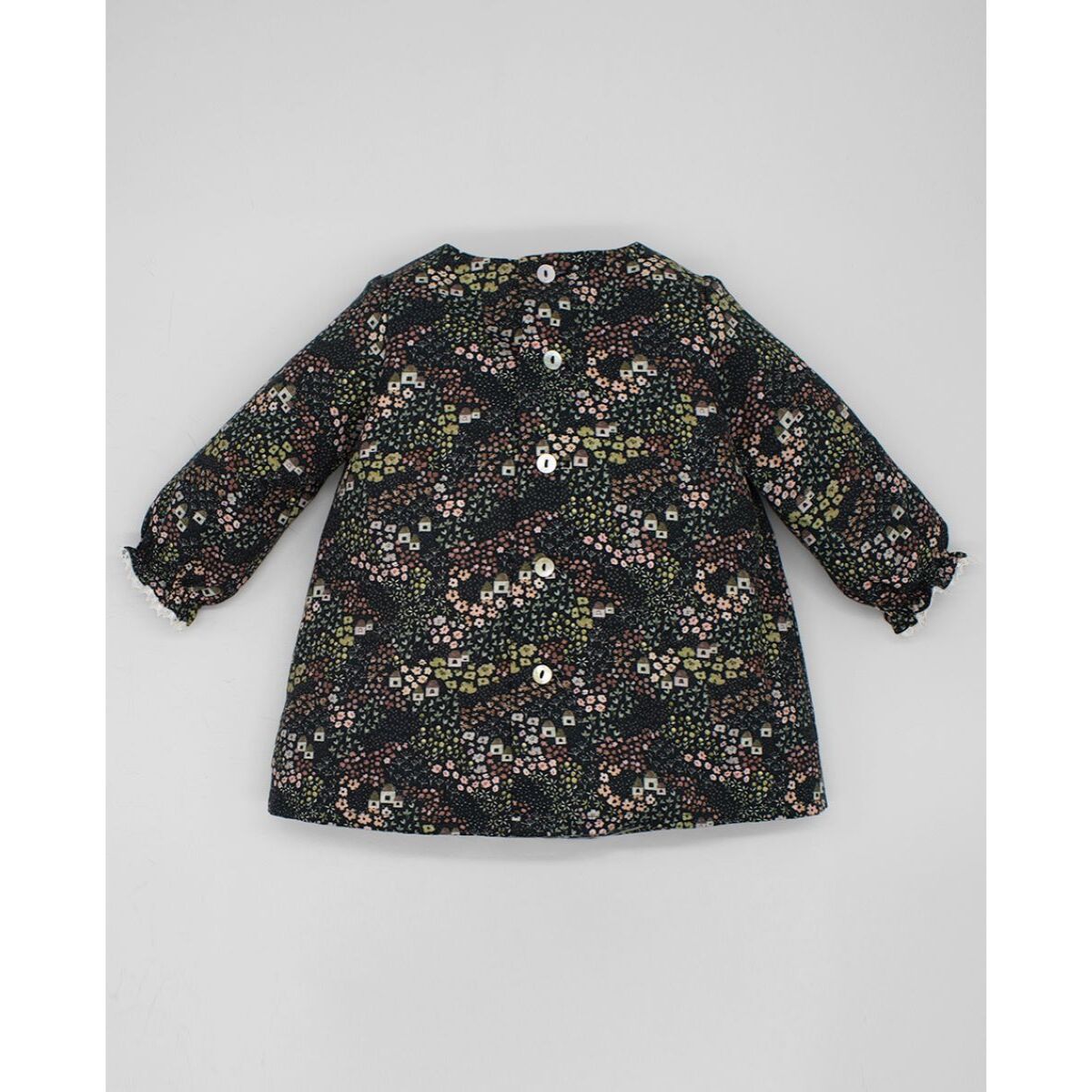 VESTIDO VIELLA CASITAS NEGRO Y ROSA