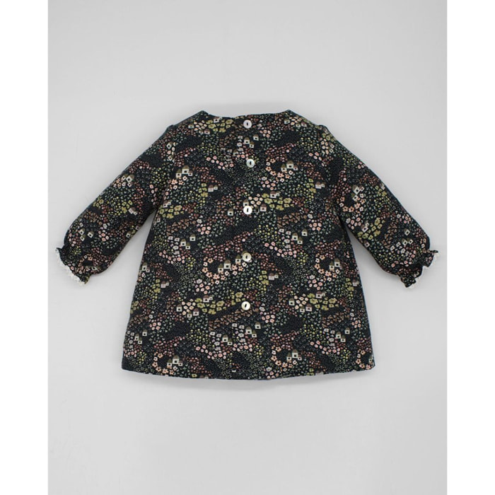 VESTIDO VIELLA CASITAS NEGRO Y ROSA