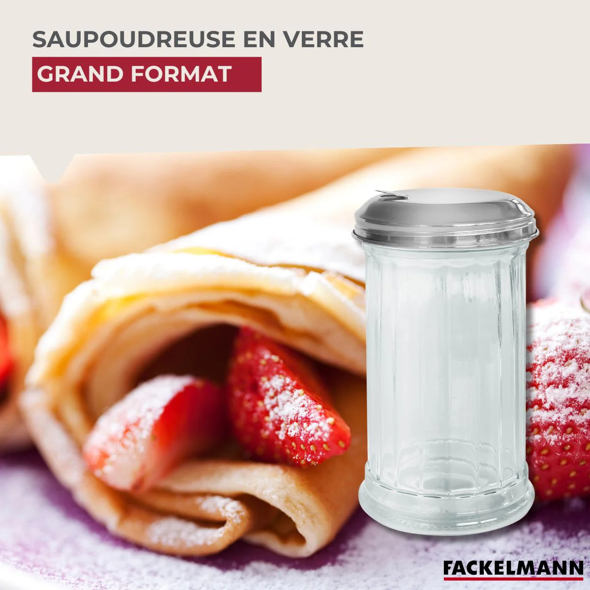Saupoudreuse en verre et couvercle inox 14 cm Fackelmann Basic
