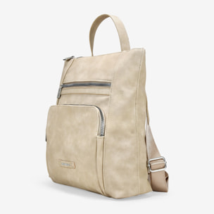 Mochila beige con cremalleras metálicas