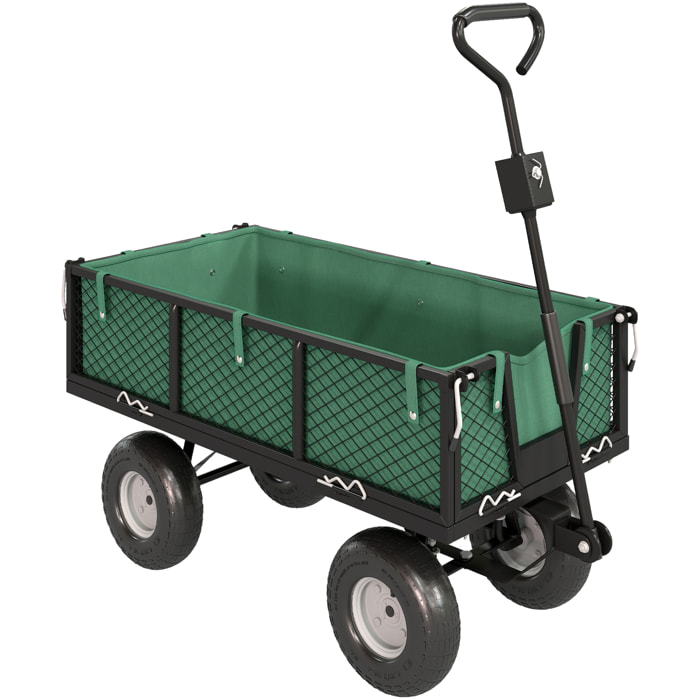 Chariot de jardin en acier - chariot de transport - côtés amovibles, poignée rotative - max. 300 Kg - vert