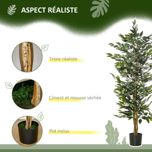 Arbre artificiel plante artificiel ficus hauteur 1,5 m tronc branches liane lichen feuilles grand réalisme pot inclus