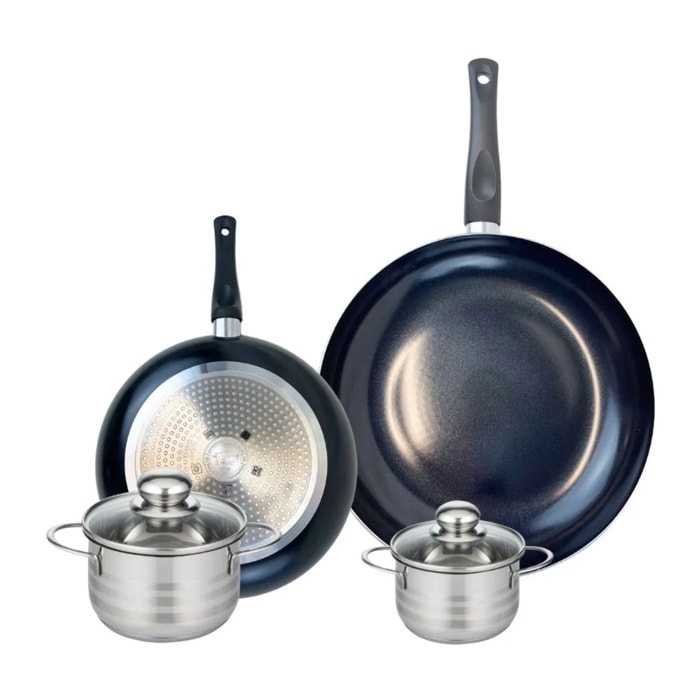 Ensemble de 2 Poêles de cuisson 24 et 32 cm et 2 faitouts 12 et 14 cm Elo Prima Brillant