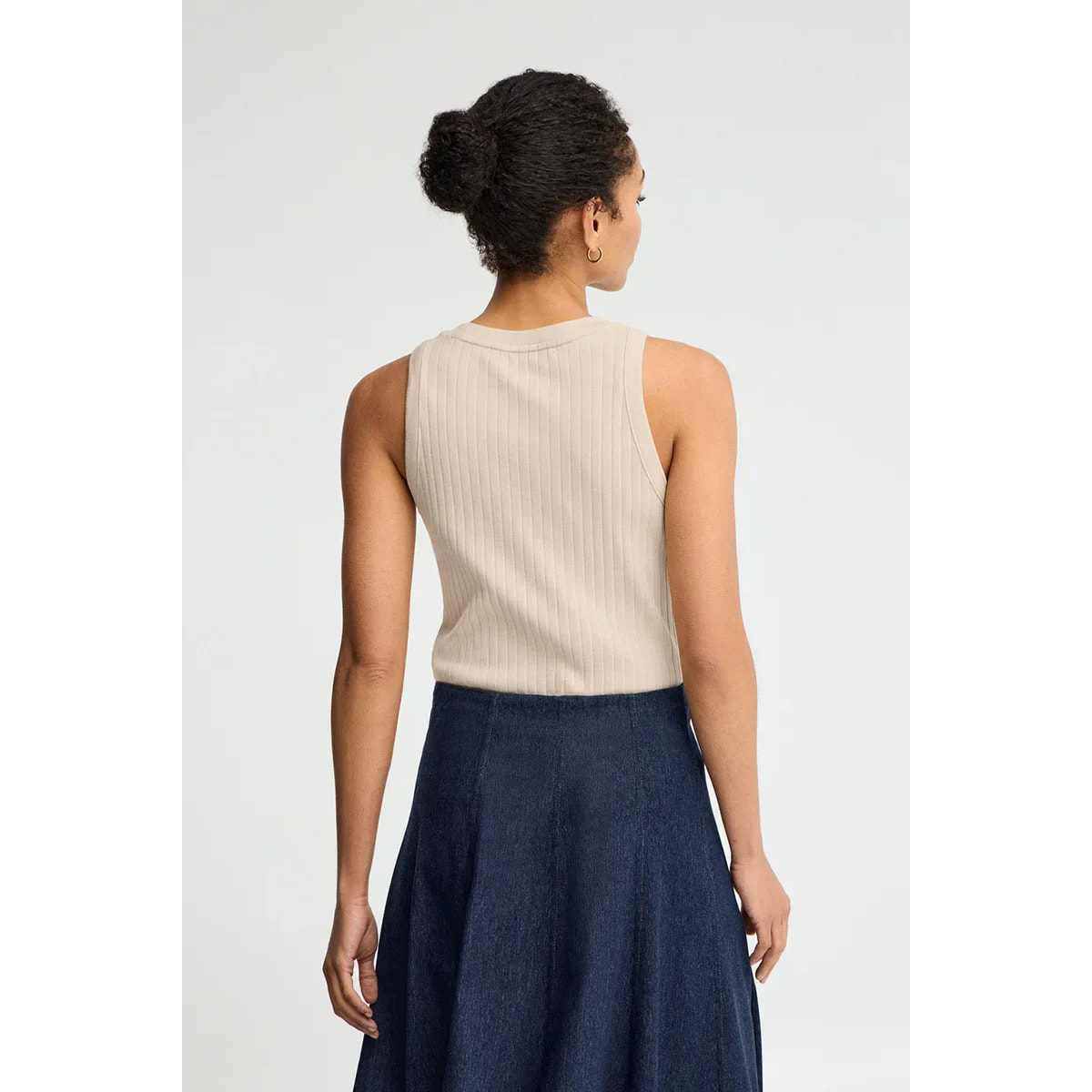 Canotta beige a coste slim fit e ricamo Rigby Go