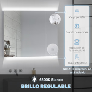 Armario de Baño con Espejo y Luces LED Armario con Espejo para Baño con Estantes Ajustables y USB Mueble para Baño Estilo Moderno 90x15x75 cm Blanco