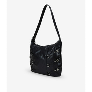 Bolso de hombro negro con hebillas