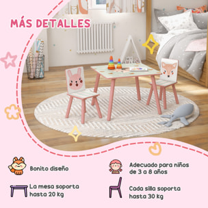 Mesa y Sillas Infantiles de 3 Piezas Mesa Infantil con 2 Sillas Juego de Muebles para Actividades para Niños de 3-8 Años para Dormitorio Sala de Juegos Rosa