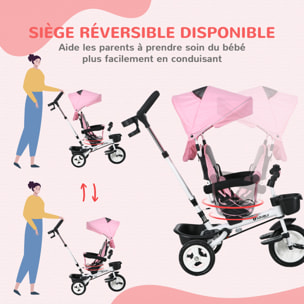 Tricycle enfant évolutif pliable pare-soleil canne télescopique amovible siège réversible rose