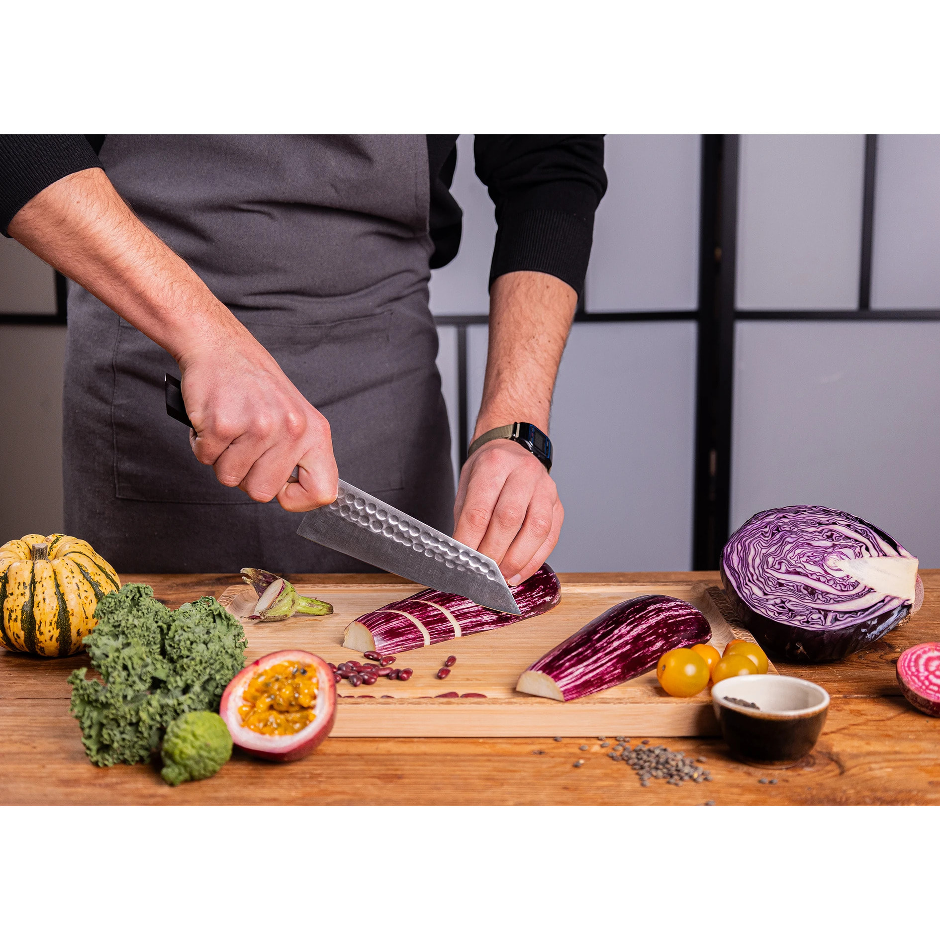 Couteau Santoku Bunka | Lame 170 mm - Acier Inoxydable | Lame Japonaise 440C