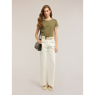 Motivi - Camiseta con bordes de punto - Verde militare