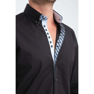 Camicia Uomo 1 Bottoni Button Down Slim Popeline Stretch Unito Nero