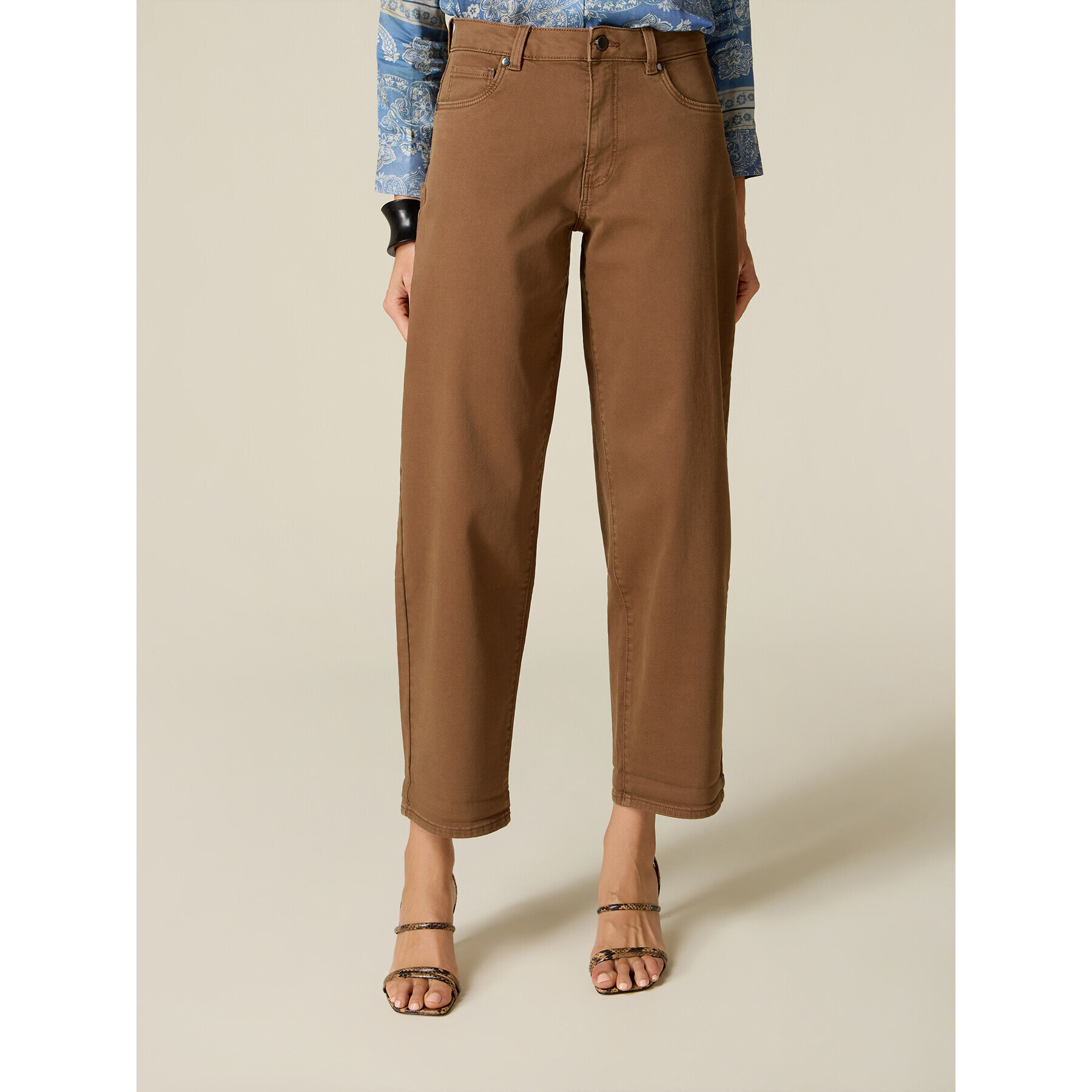 Oltre - Pantaloni barrel misto cotone e lyocell - Marrone