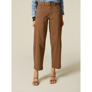 Oltre - Pantaloni barrel misto cotone e lyocell - Marrone