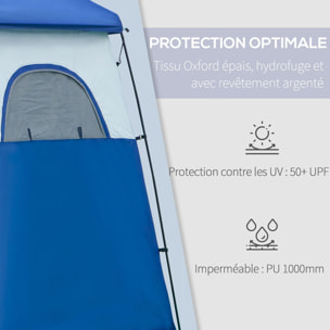 Tente cabine de douche portable pour camping 1-2 personnes sac de transport inclus étanche - Oxford - dim. 167L x 167l x 224H cm - bleu et blanc