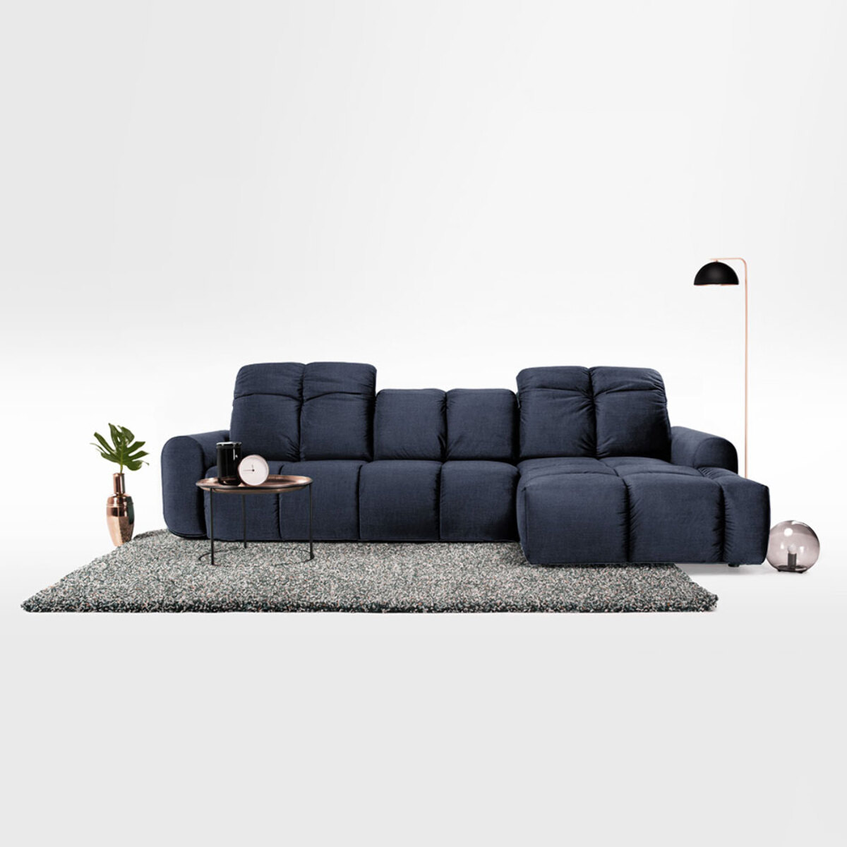 Canapé d'Angle Droit Tissu Anacapri, 3 Places, Repose-têtes Ajustables, Style Contemporain