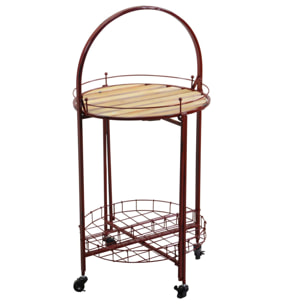 Tavolino in metallo con ruote, richiudibile, rosso tondo cmø49h67/98