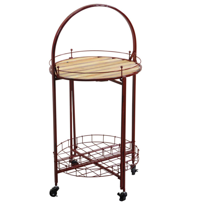 Tavolino in metallo con ruote, richiudibile, rosso tondo cmø49h67/98