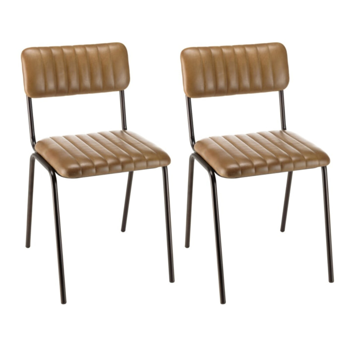 MARCEL - Lot de 2 chaises assise et dossier matelassés cuir pieds acier