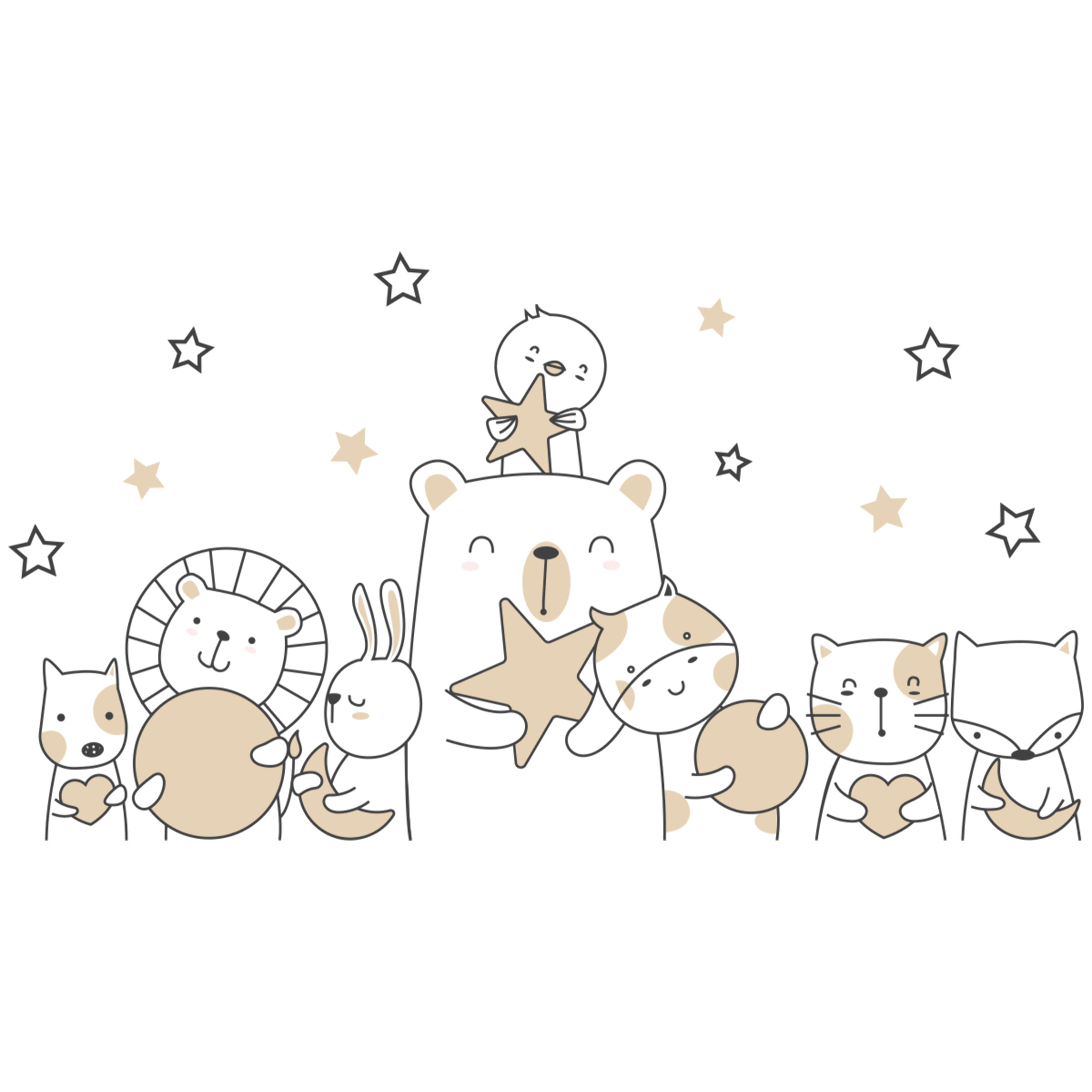 Stickers muraux | Sticker Mural Autocollant - ANIMAUX À LA PÊCHE À LA LUNE ET AUX ÉTOILES - Stickers adhésifs