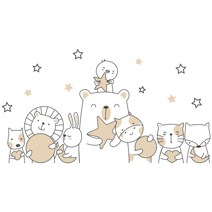 Stickers muraux | Sticker Mural Autocollant - ANIMAUX À LA PÊCHE À LA LUNE ET AUX ÉTOILES - Stickers adhésifs