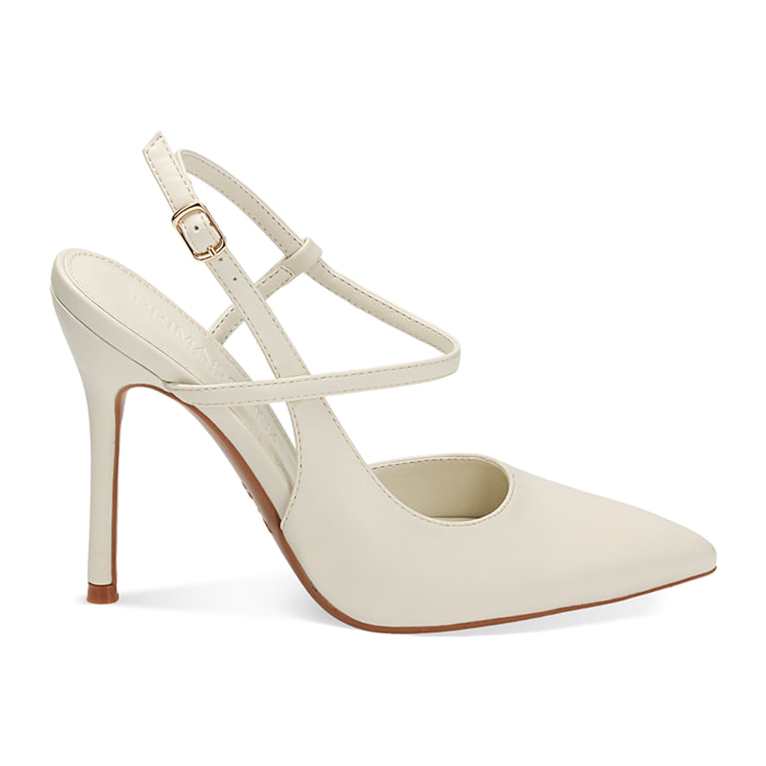 Décolleté slingback panna, tacco 10,5 cm